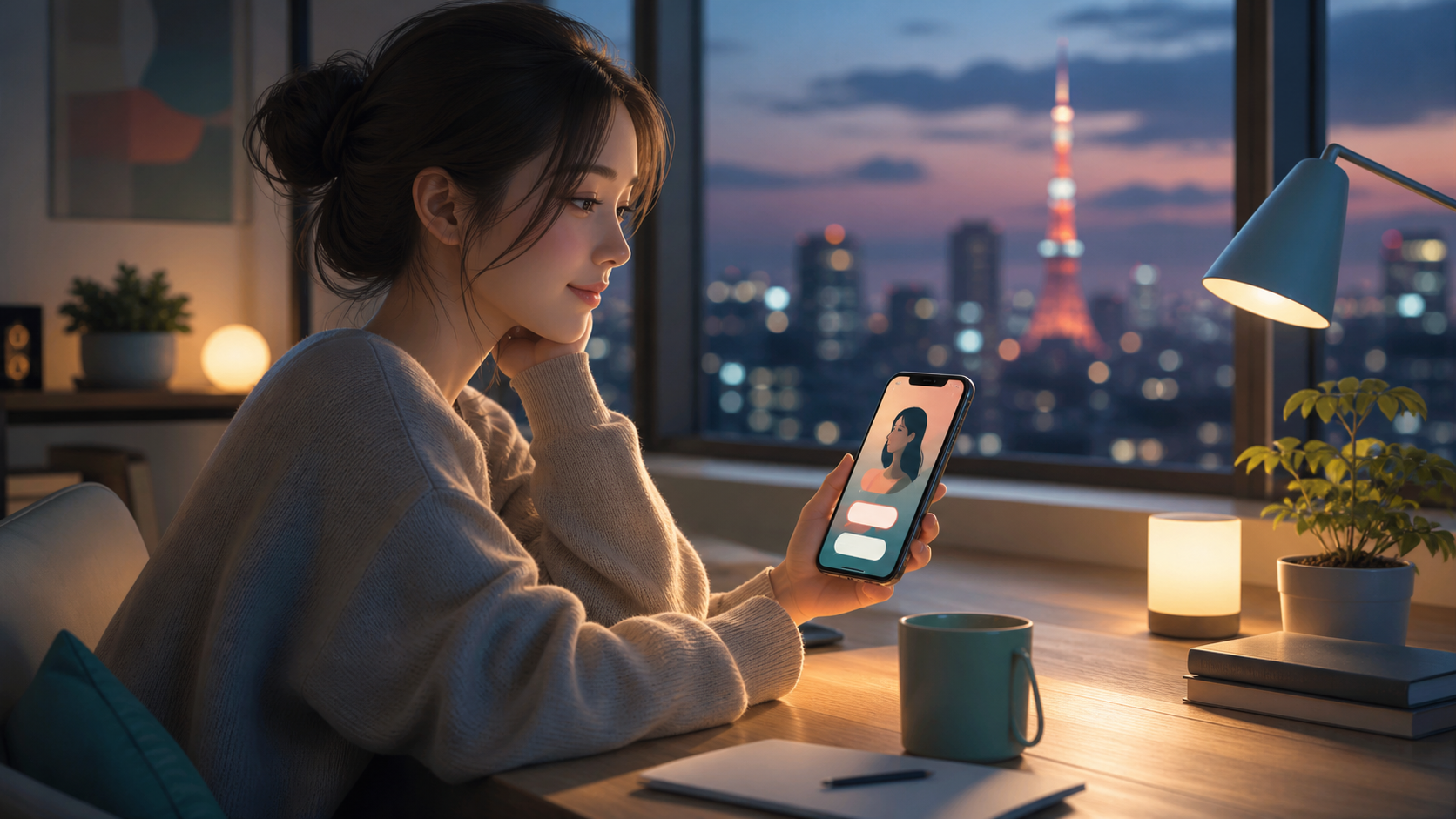 日本語のAIコンパニオンチャット画面